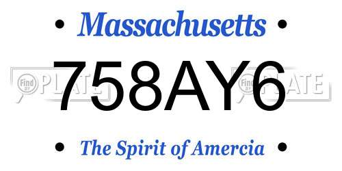 758AY6 Massachusetts License Plate