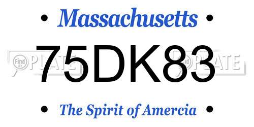 75DK83 Massachusetts License Plate