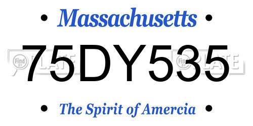 75DY535 Massachusetts License Plate
