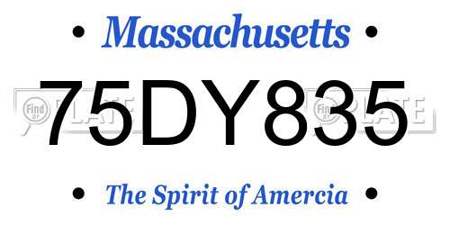 75DY835 Massachusetts License Plate