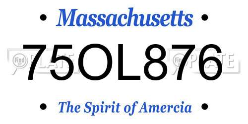 75OL876 Massachusetts License Plate