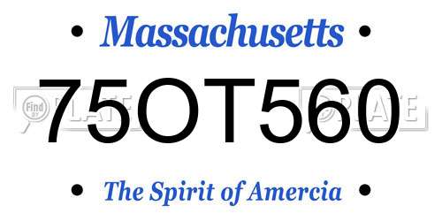 75OT560 Massachusetts License Plate
