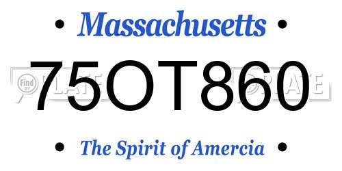 75OT860 Massachusetts License Plate