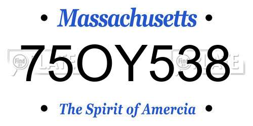 75OY538 Massachusetts License Plate