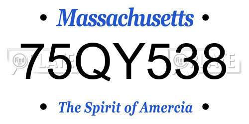 75QY538 Massachusetts License Plate