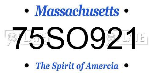 75SO921 Massachusetts License Plate