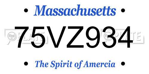 75VZ934 Massachusetts License Plate