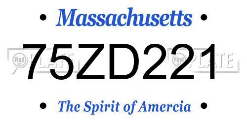 75ZD221 Massachusetts License Plate