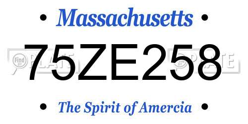 75ZE258 Massachusetts License Plate