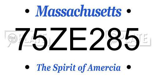 75ZE285 Massachusetts License Plate