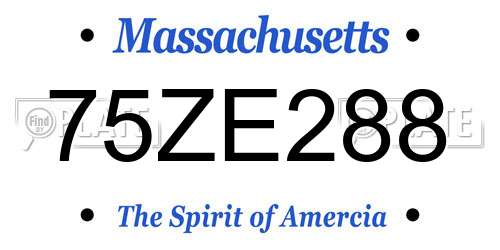 75ZE288 Massachusetts License Plate
