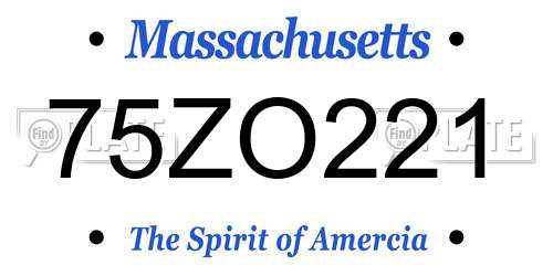 75ZO221 Massachusetts License Plate