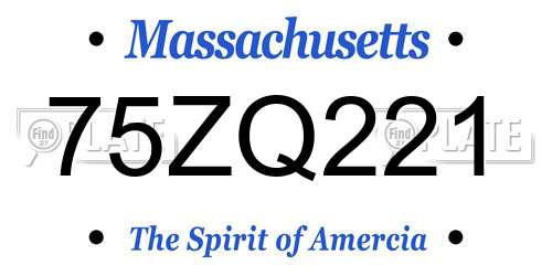75ZQ221 Massachusetts License Plate