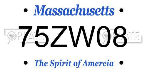 75ZW08 Massachusetts License Plate