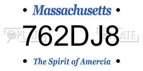 762DJ8 Massachusetts License Plate
