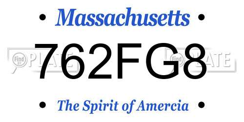 762FG8 Massachusetts License Plate