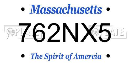 762NX5 Massachusetts License Plate