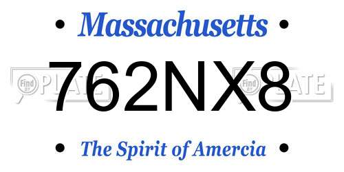 762NX8 Massachusetts License Plate