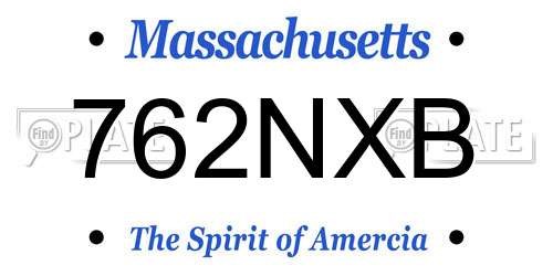 762NXB Massachusetts License Plate