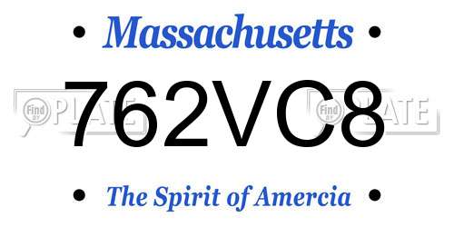 762VC8 Massachusetts License Plate