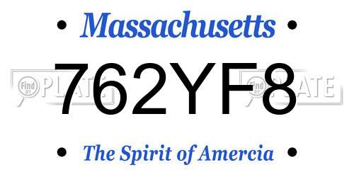 762YF8 Massachusetts License Plate