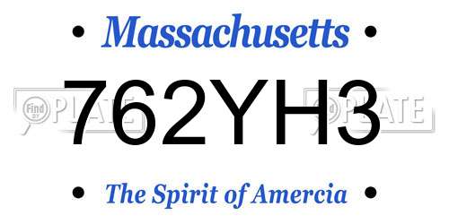 762YH3 Massachusetts License Plate