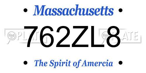 762ZL8 Massachusetts License Plate