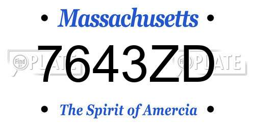 7643ZD Massachusetts License Plate