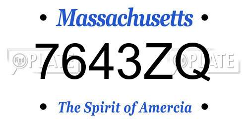 7643ZQ Massachusetts License Plate