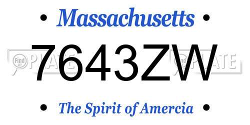 7643ZW Massachusetts License Plate
