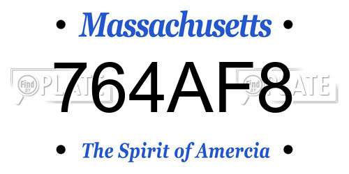 764AF8 Massachusetts License Plate