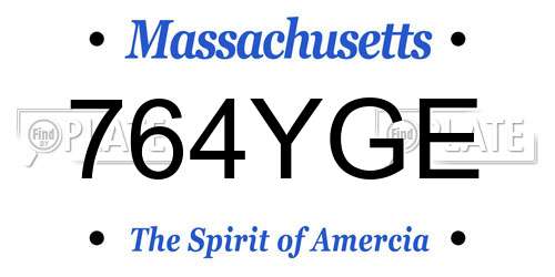 764YGE Massachusetts License Plate