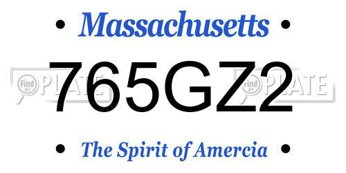 765GZ2 Massachusetts License Plate