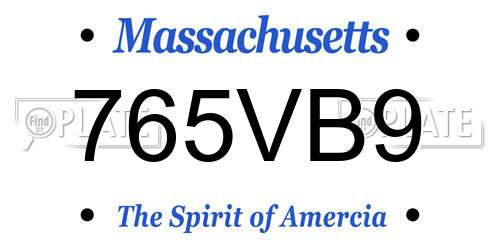 765VB9 Massachusetts License Plate