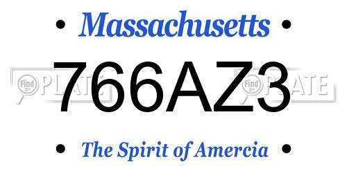766AZ3 Massachusetts License Plate