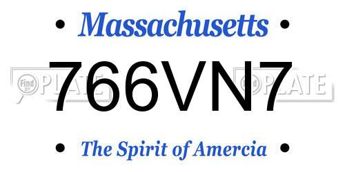 766VN7 Massachusetts License Plate