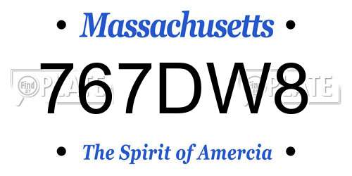 767DW8 Massachusetts License Plate