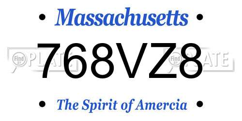 768VZ8 Massachusetts License Plate