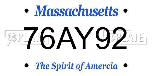 76AY92 Massachusetts License Plate