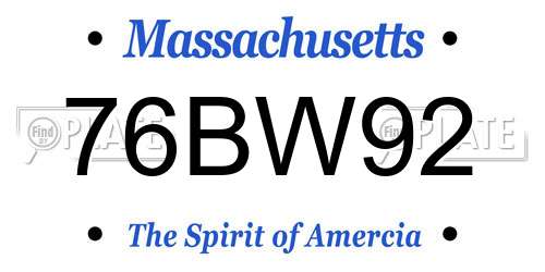 76BW92 Massachusetts License Plate