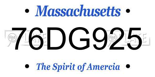 76DG925 Massachusetts License Plate