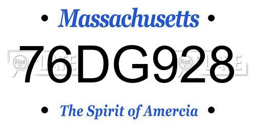 76DG928 Massachusetts License Plate