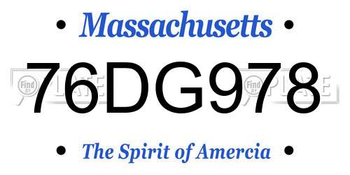 76DG978 Massachusetts License Plate