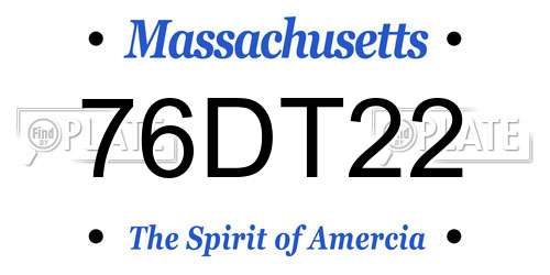 76DT22 Massachusetts License Plate