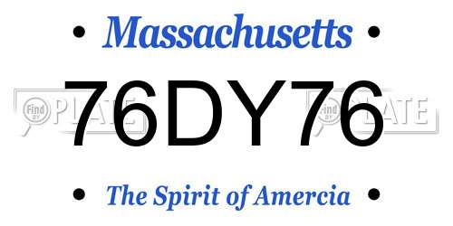 76DY76 Massachusetts License Plate