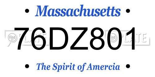 76DZ801 Massachusetts License Plate