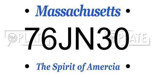 76JN30 Massachusetts License Plate