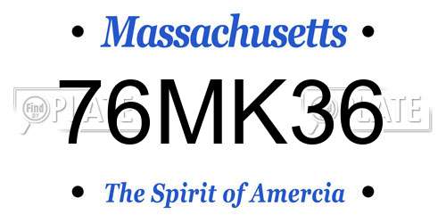 76MK36 Massachusetts License Plate