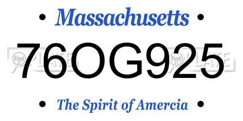 76OG925 Massachusetts License Plate