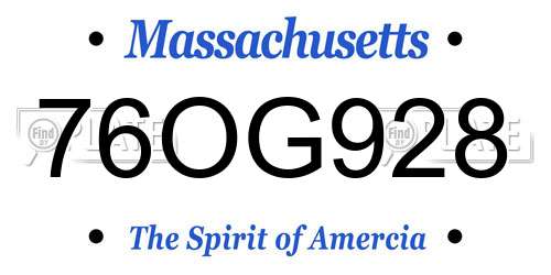 76OG928 Massachusetts License Plate